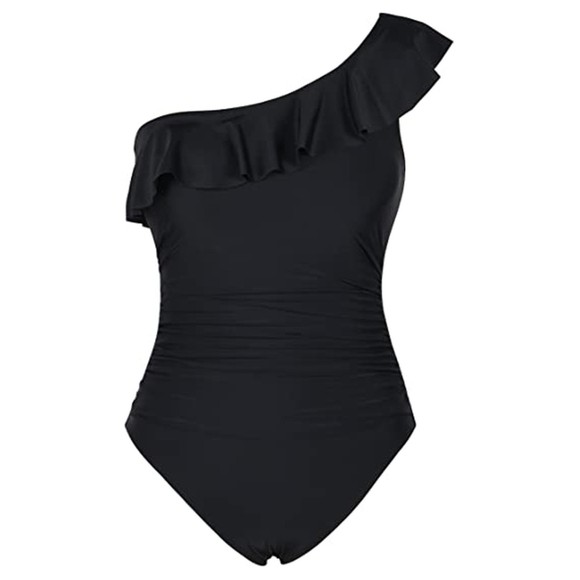 Other - One Shoulder Asymmetric Ruffle Black Swimsuit Sz XXL